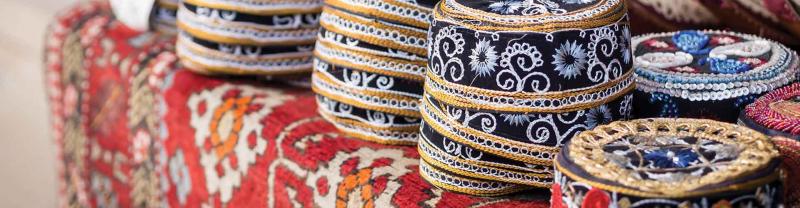 Traditional muslim hats sold at a local market stall in Baku, Azerbaijan