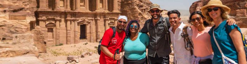 Group of travellers in Petra, Jordan with Intrepid Travel