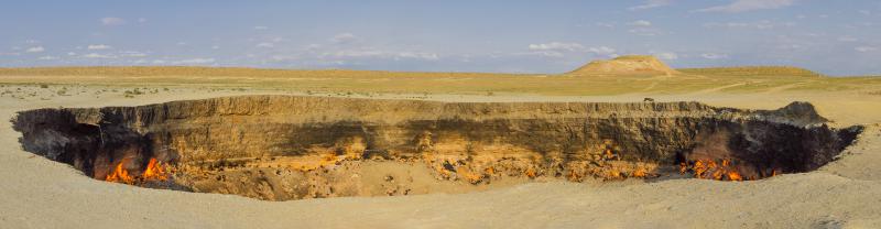 Panorama of the Darvaza Gas Crater, Turkmenistan