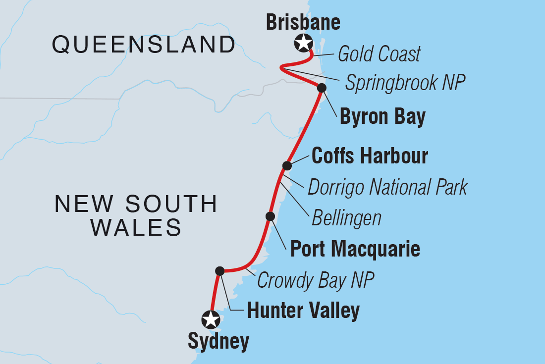 Map of Sydney To Brisbane Adventure including Australia