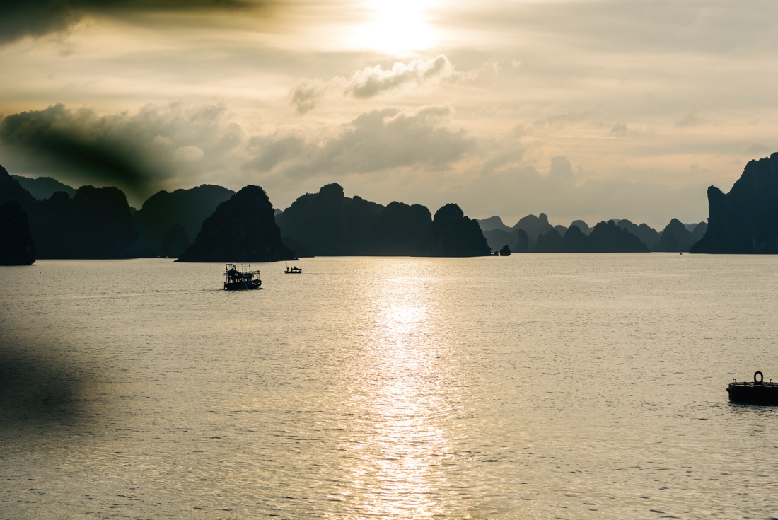 Looking out over Ha Long Bay at sunset