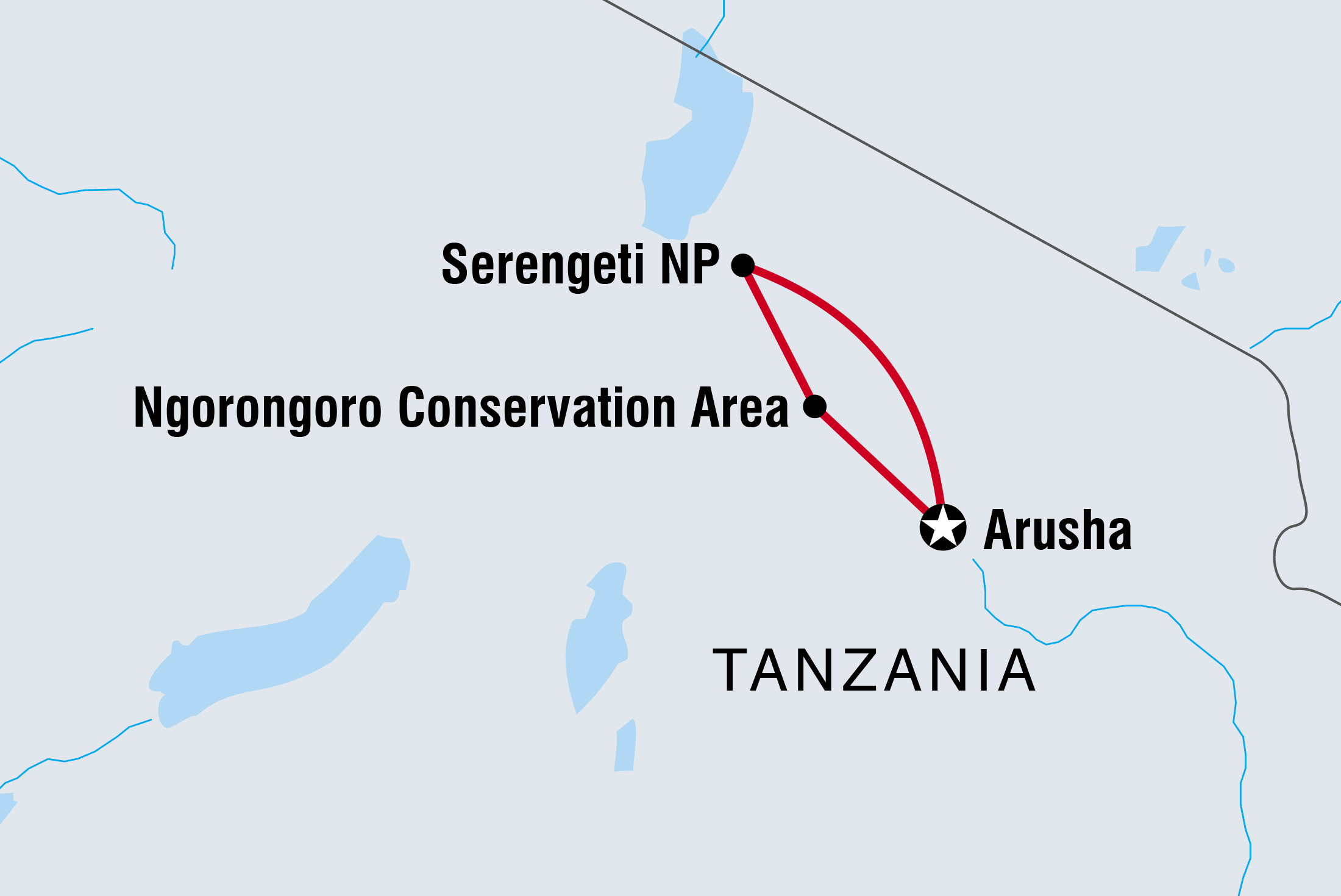 Map of Serengeti & Ngorongoro Safari including Tanzania, United Republic Of