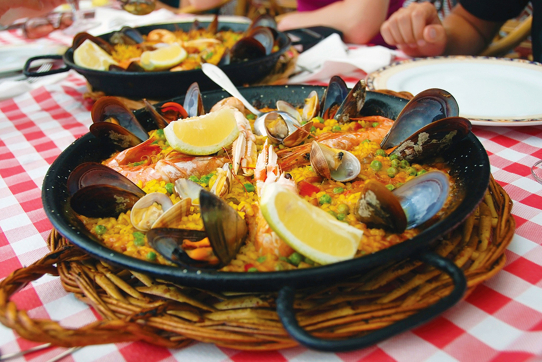 Paella seafood dish, Spain