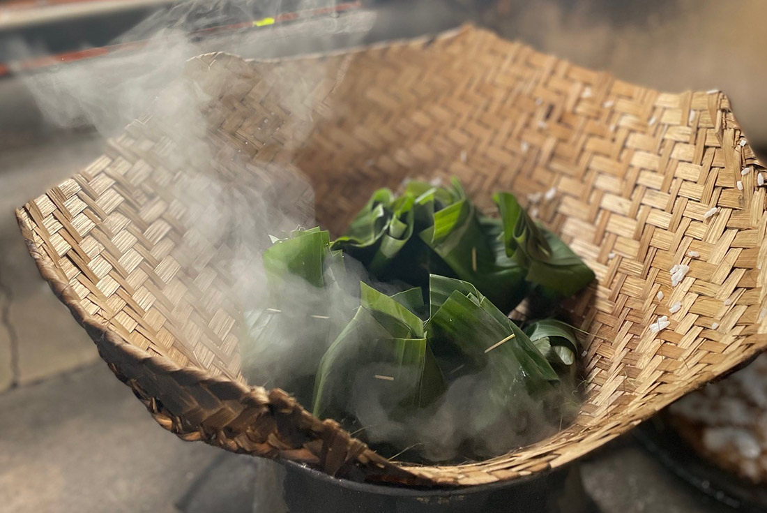Traditional steamed Balinese dish made in a Balinese cooking class