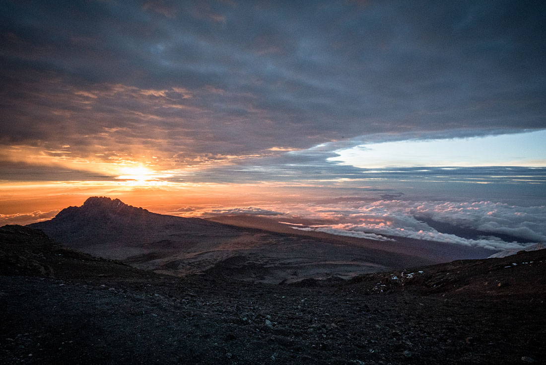 Sunrise over stellar point on the mountain top of Kilimanjaro