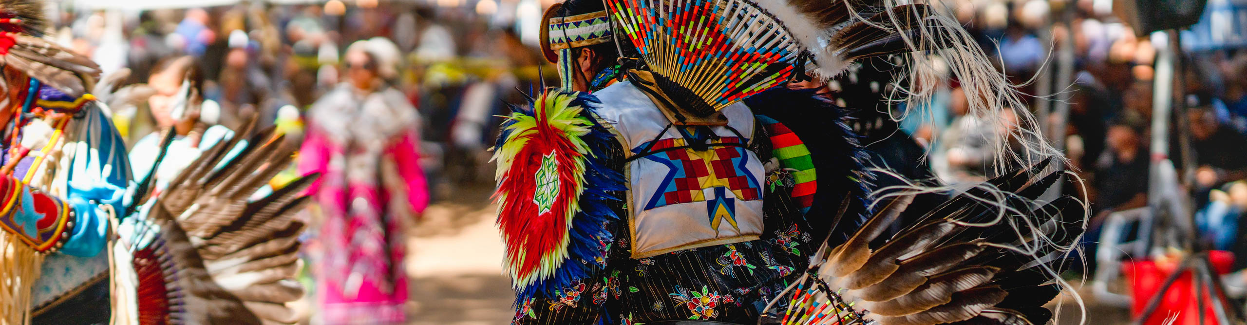Native American in traditional dress dancing at a Powwow in South Dakota 