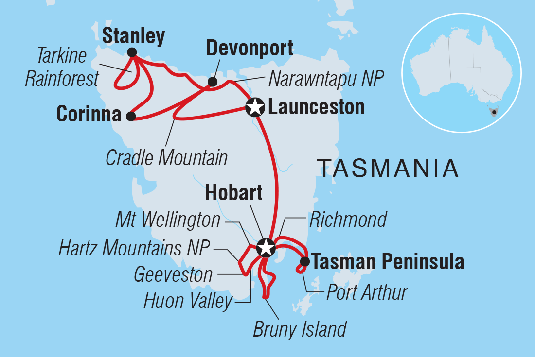 Map of Tasmanian Explorer including Australia