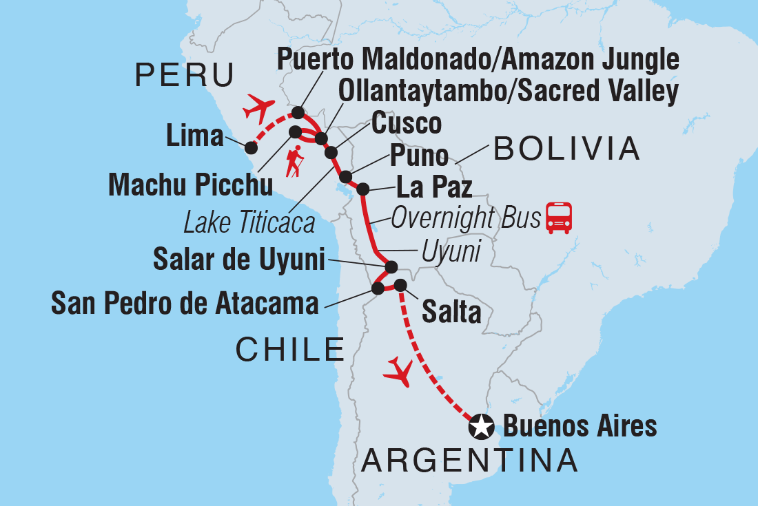 Map of Epic Peru, Bolivia & Argentina including Argentina, Bolivia, Chile and Peru