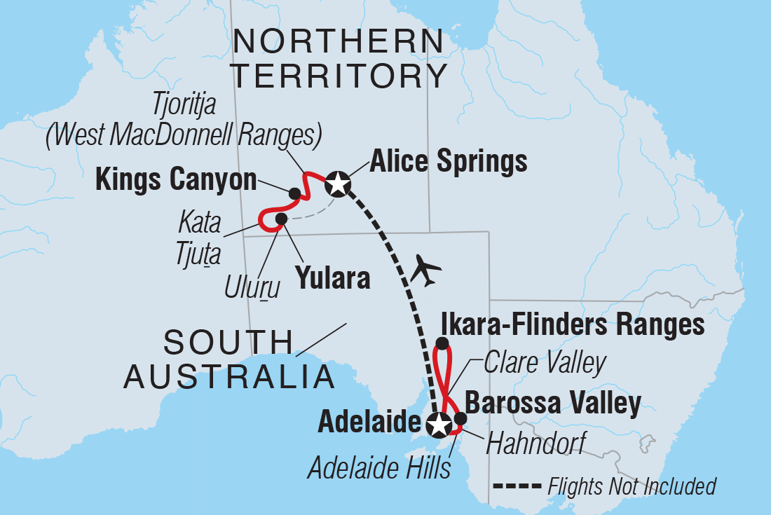 Map of Best Of South Australia & Red Centre including Australia