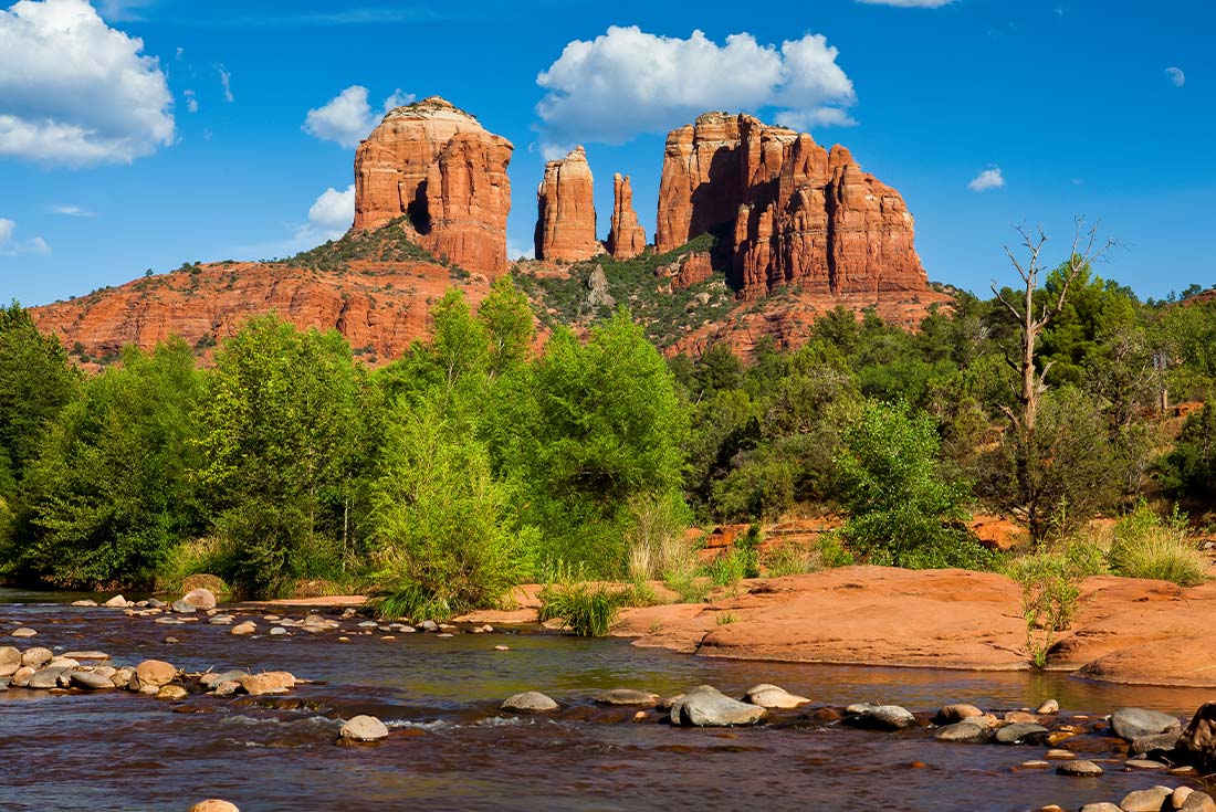 View of Cathedral rock on a sunny day in Sedona, Arizona