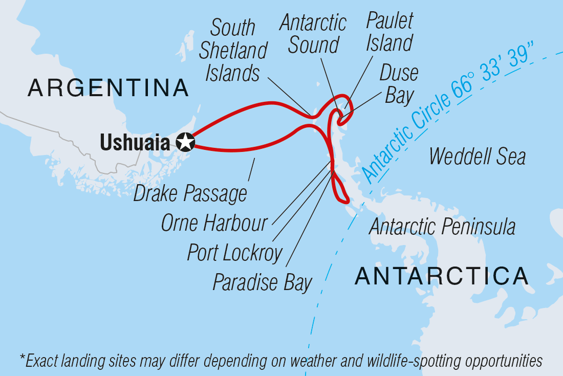 Map of Best Of Antarctica In Depth (Ocean Endeavour) including Antarctica and Argentina