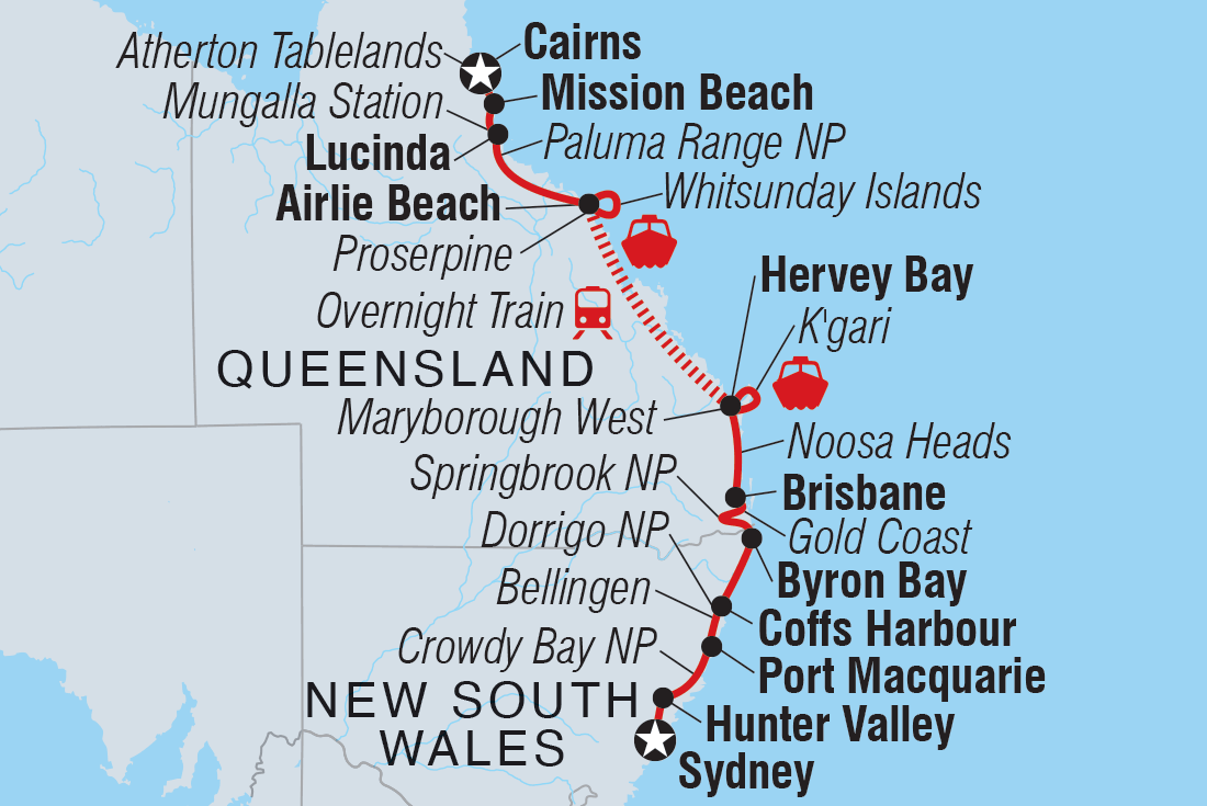 Map of Sydney To Cairns Adventure including Australia