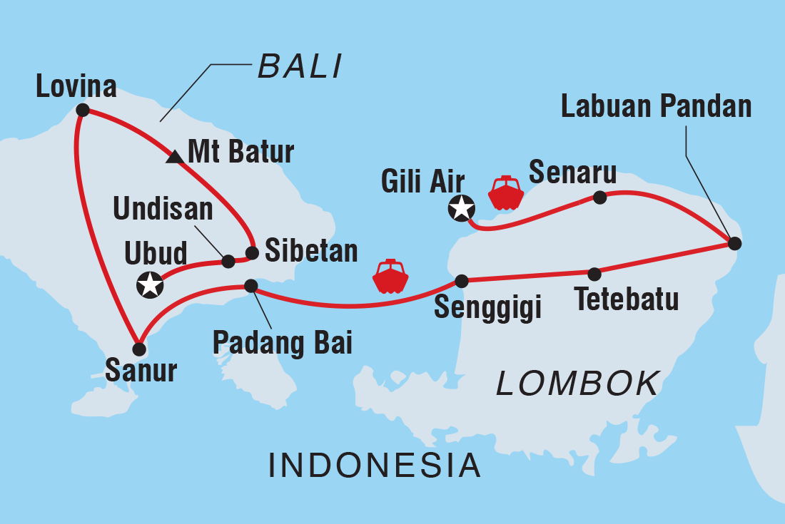 Map of Bali & Lombok Adventure including Indonesia