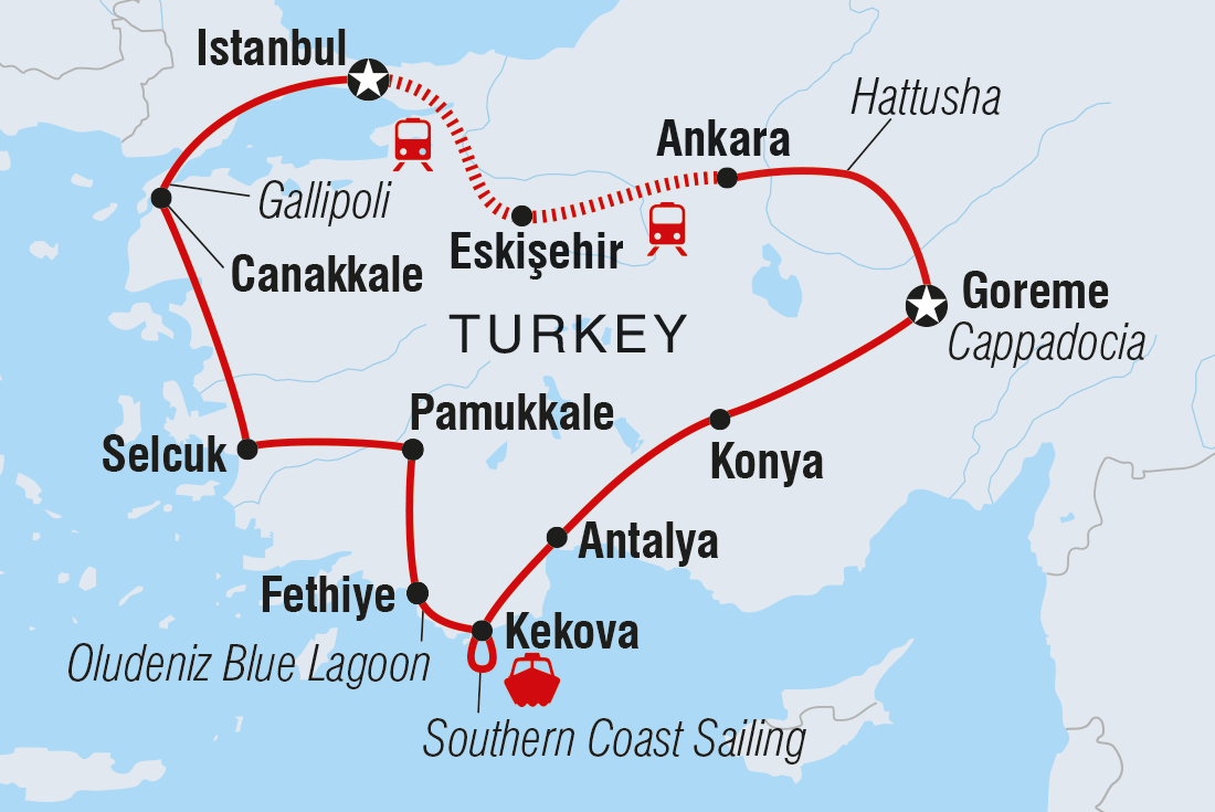 Map of Turkey Explored including Turkey
