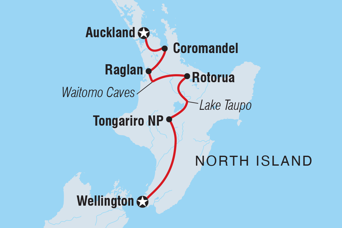 Map of New Zealand Northern Trail (Southbound) including New Zealand