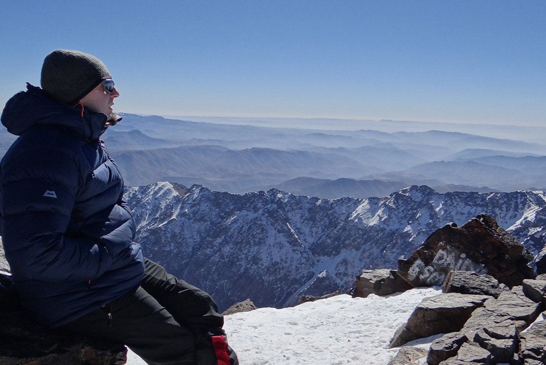 at the summit of Mt Toubkal, High Atlas Mountains, Morocco