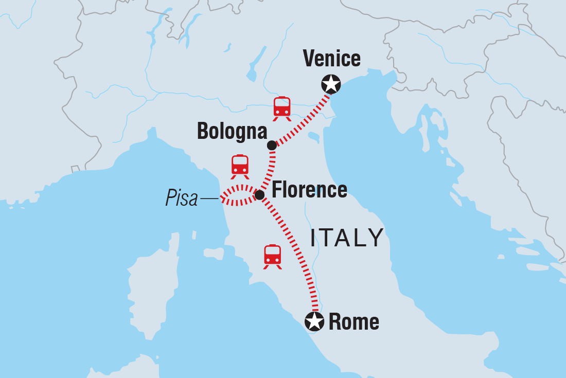 Map of Highlights Of Italy In Winter including Italy