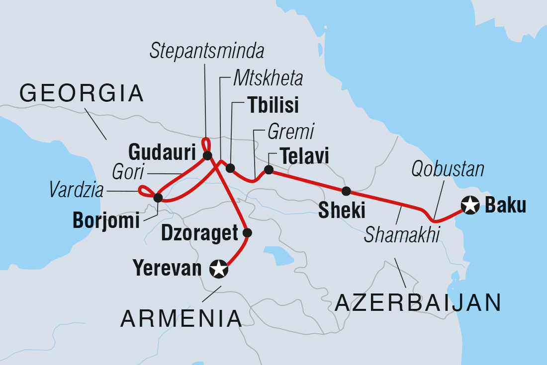 Map of Premium Azerbaijan, Georgia & Armenia including Armenia, Azerbaijan and Georgia