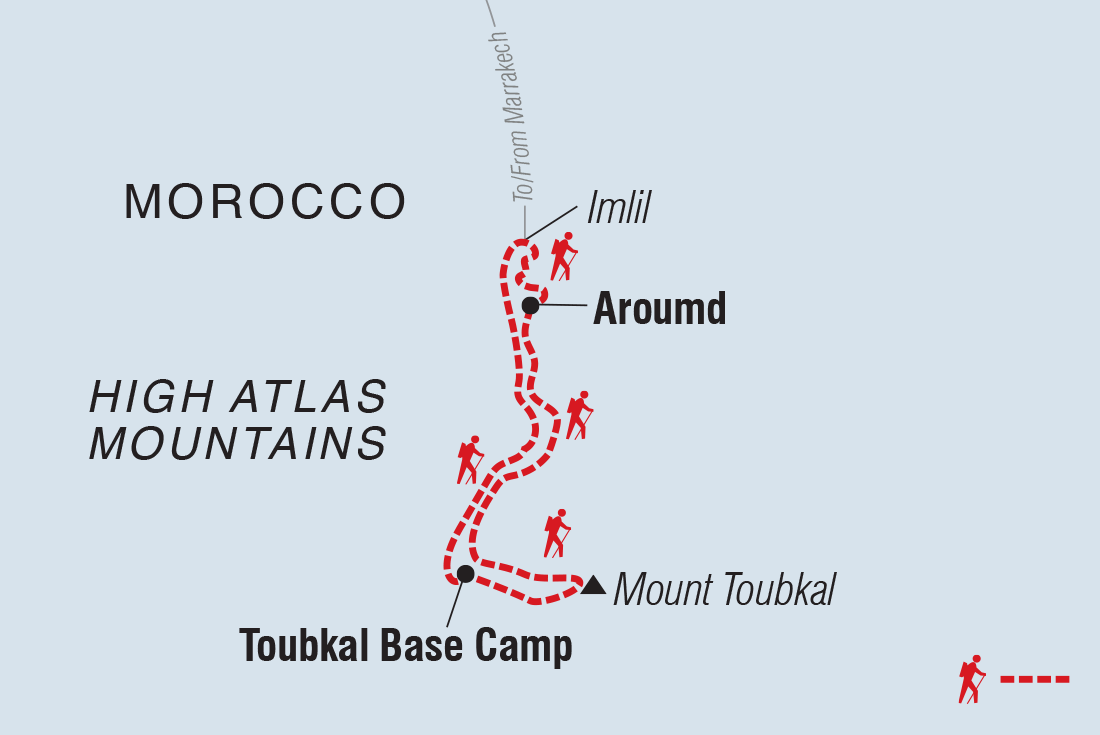 Map of Mount Toubkal Long Weekend Trek including Morocco