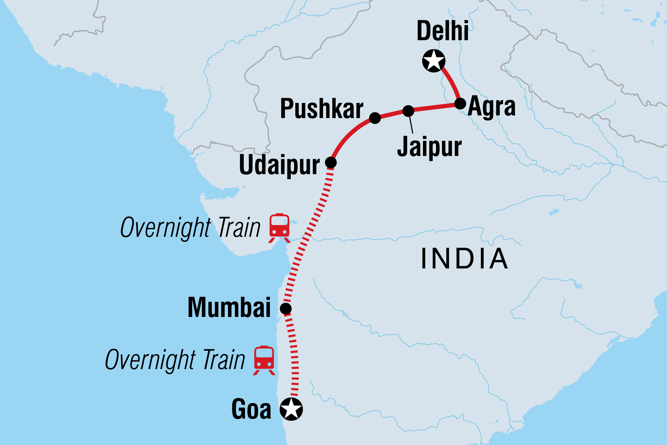 Map of Delhi To Goa including India