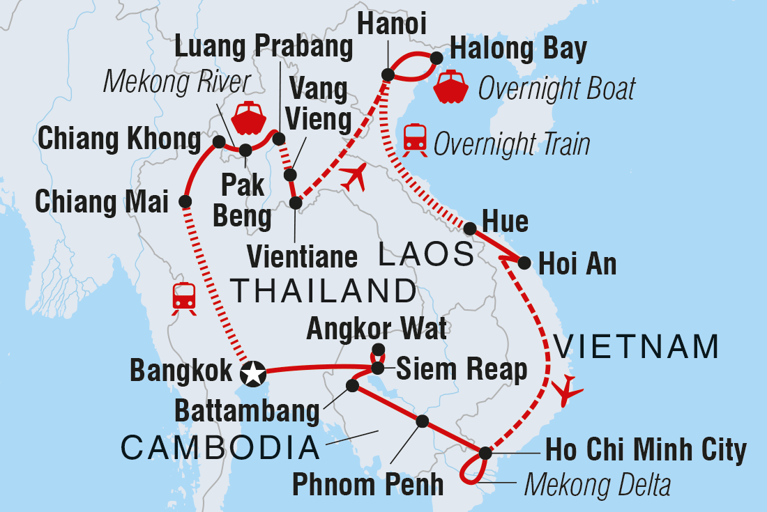Map of South East Asia Loop including Cambodia, Lao Pdr, Thailand and Vietnam