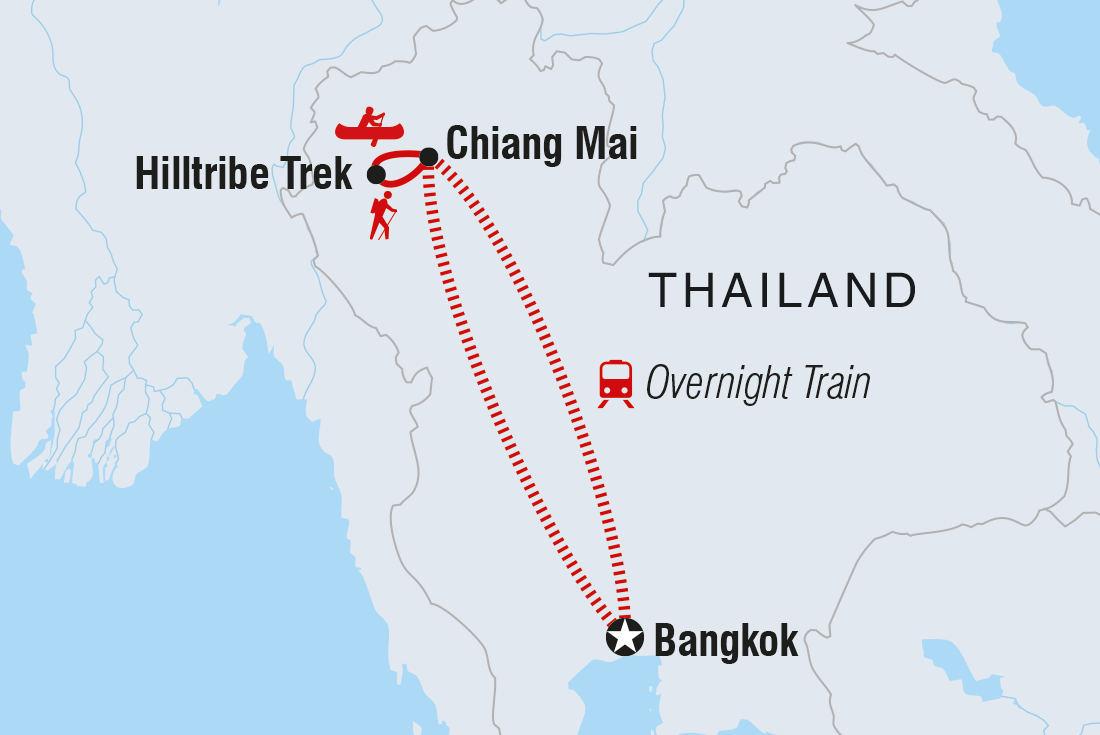 Map of One Week In Thailand: Kayaking And Hilltribes including Thailand