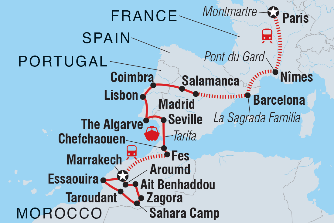 Map of France, Spain, Portugal & Morocco including France, Morocco, Portugal and Spain