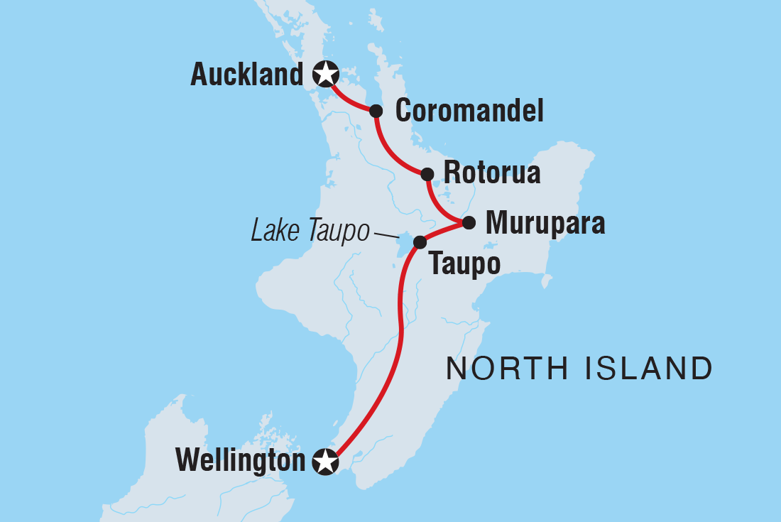 Map of New Zealand's North Island Adventure (Northbound) including New Zealand