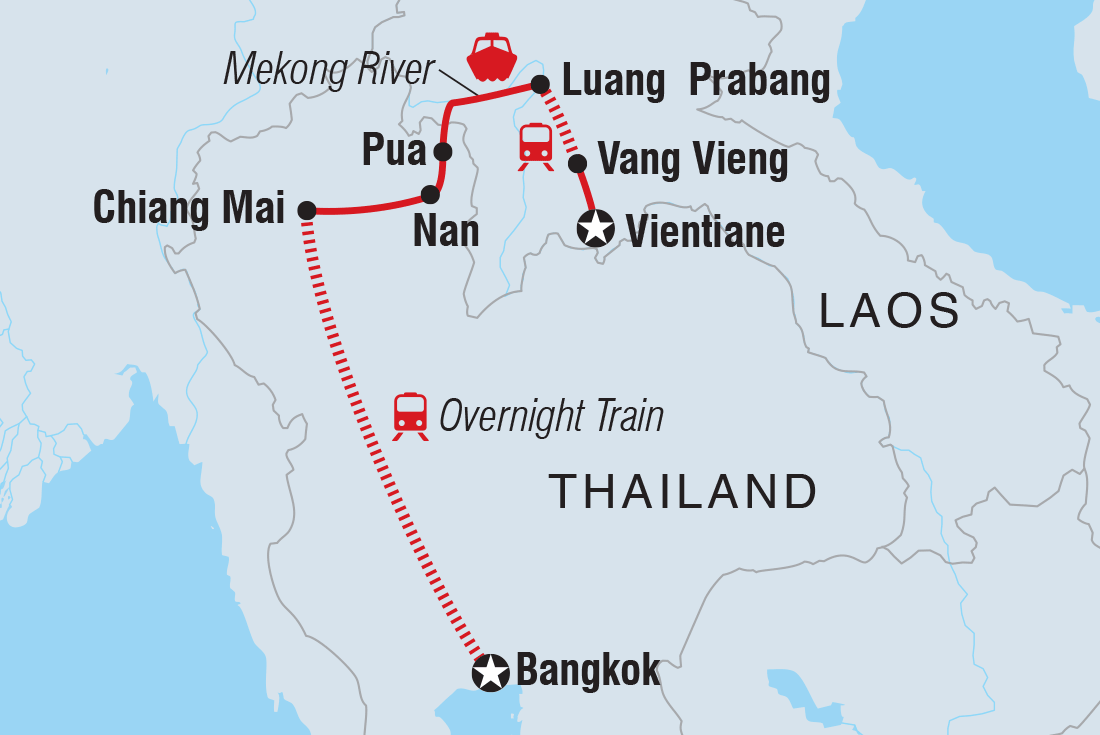 Map of Real Thailand & Laos including Lao Pdr and Thailand