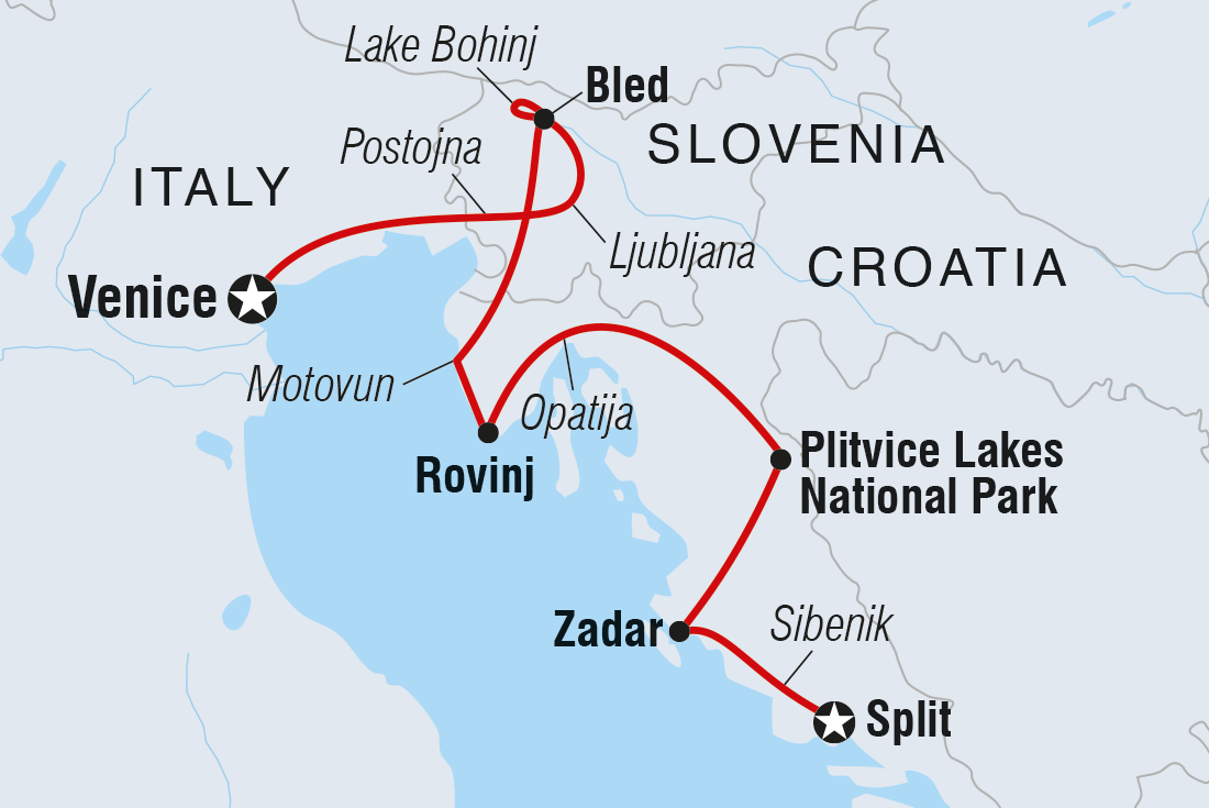 Map of Premium Venice To Split including Croatia, Italy and Slovenia