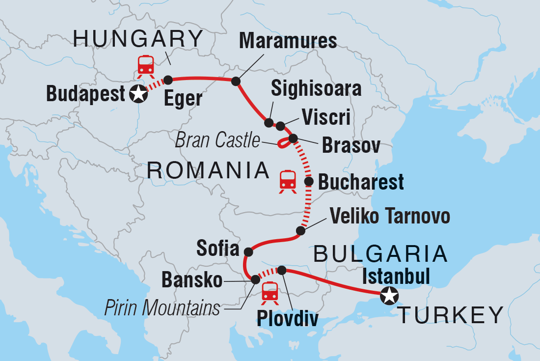 Map of Eastern Europe Explorer including Bulgaria, Hungary, Romania and Turkey