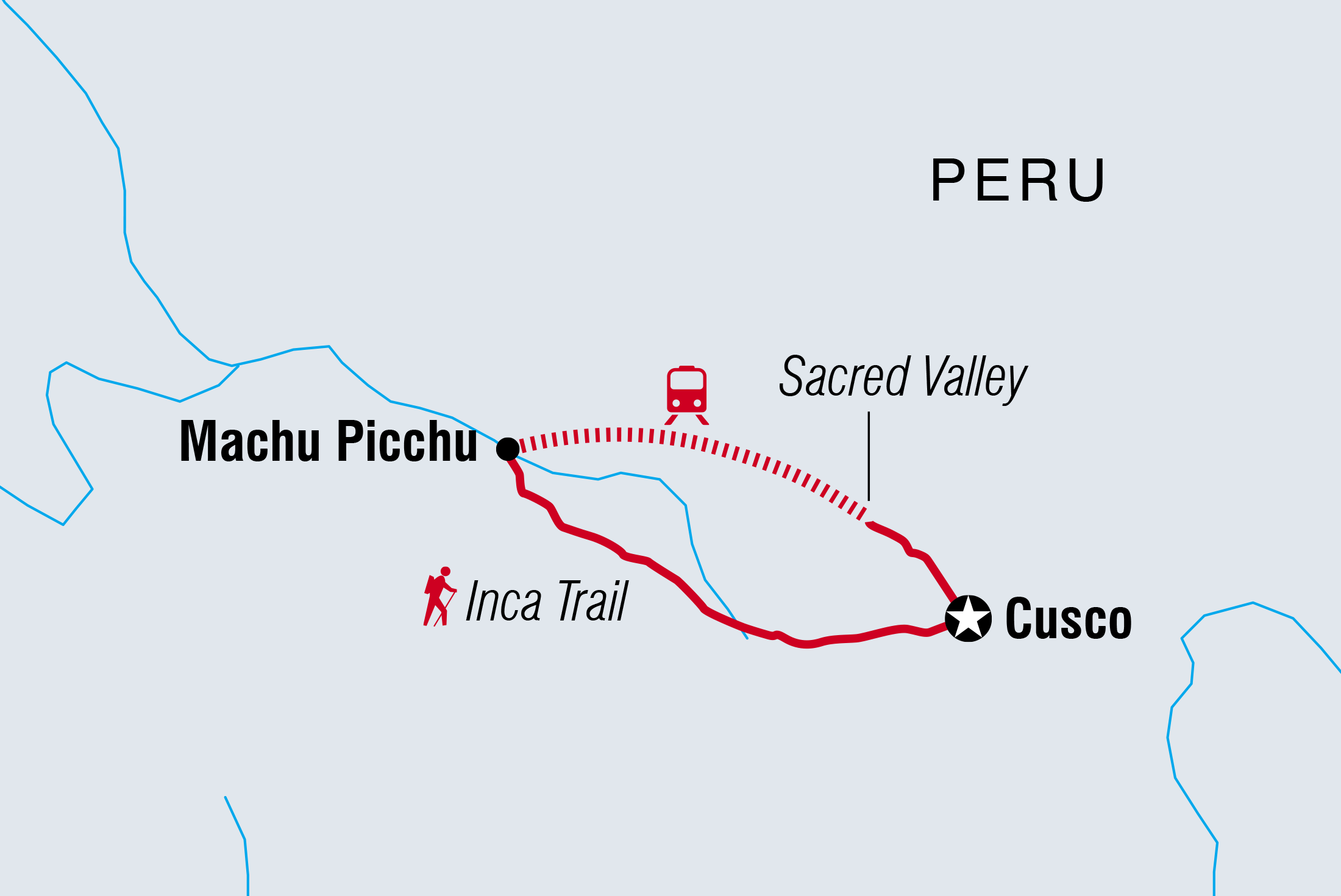 Map of Inca Trail Extension including Peru