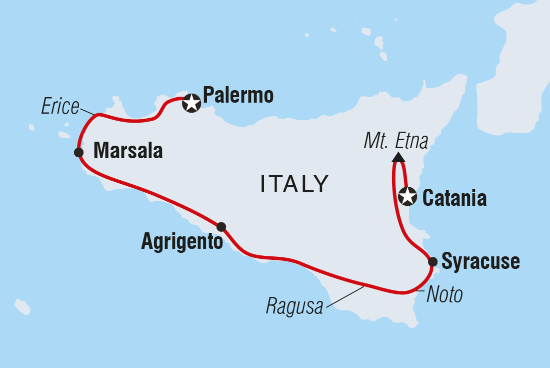 Map of Italy: Highlights Of Sicily including Italy