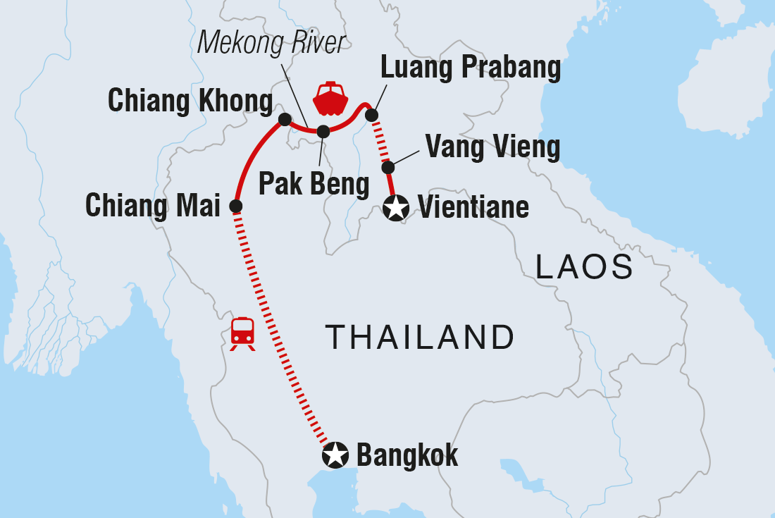 Map of Thailand & Laos Adventure including Lao Pdr and Thailand
