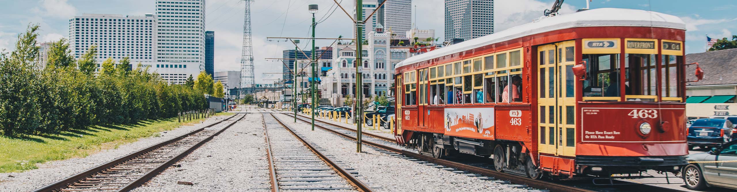 Tram going through the streets of New Orleans, Louisiana, USA