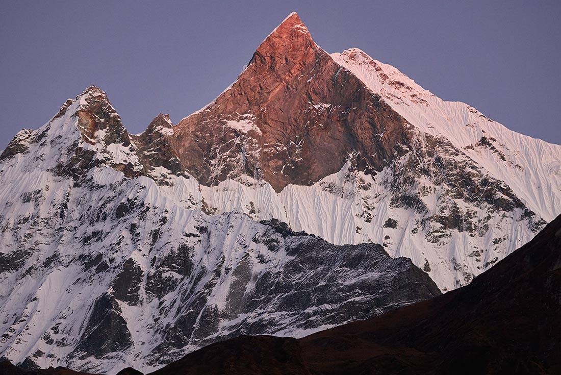 HNPN - View of the Macchapuchhre peak at sunrise in Nepal