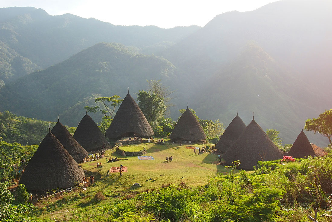 Wae Rebo Village with traditional Mbaru Niang conical houses in Flores Indonesia