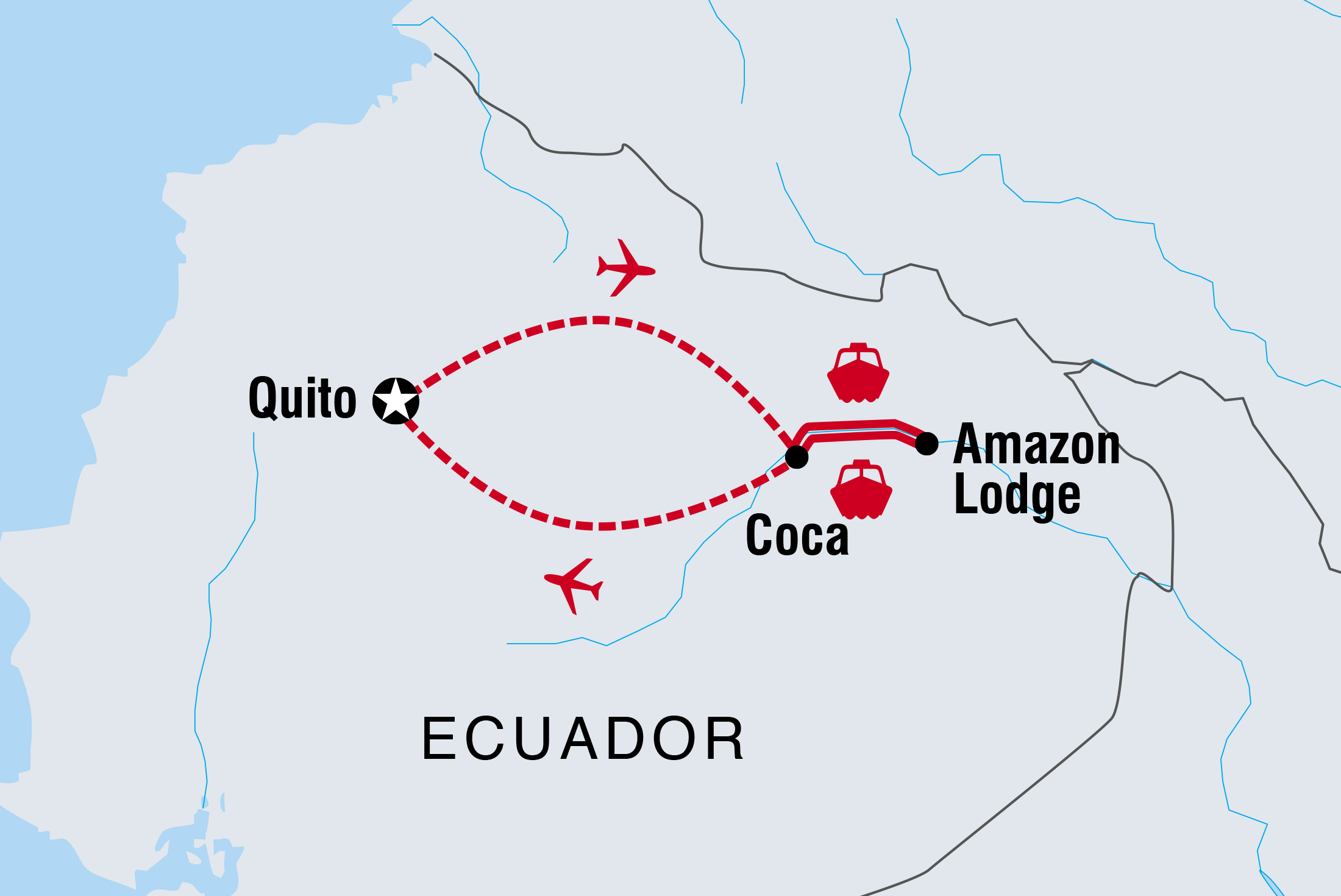Map of Ecuador: Amazon Jungle Short Break including Ecuador