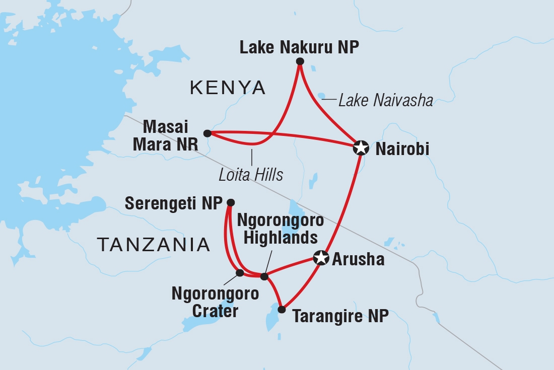 Map of Premium Kenya & Tanzania including Kenya and Tanzania, United Republic Of