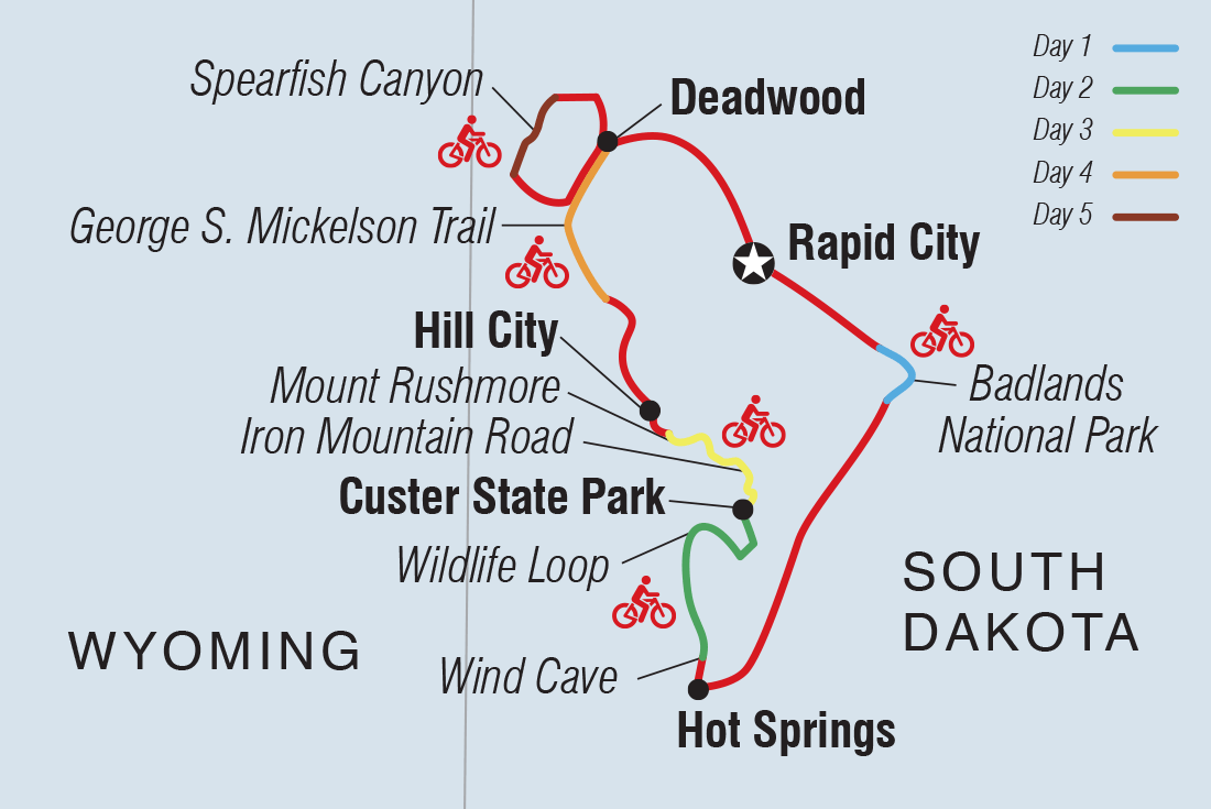 Map of Cycle South Dakota: Mount Rushmore & Badlands including United States Of America