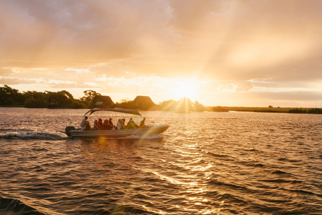 Botswana Chobe River Boat Travellers Sunset