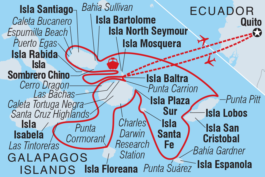 Map of Grand Galapagos (Grand Queen Beatriz) including Ecuador