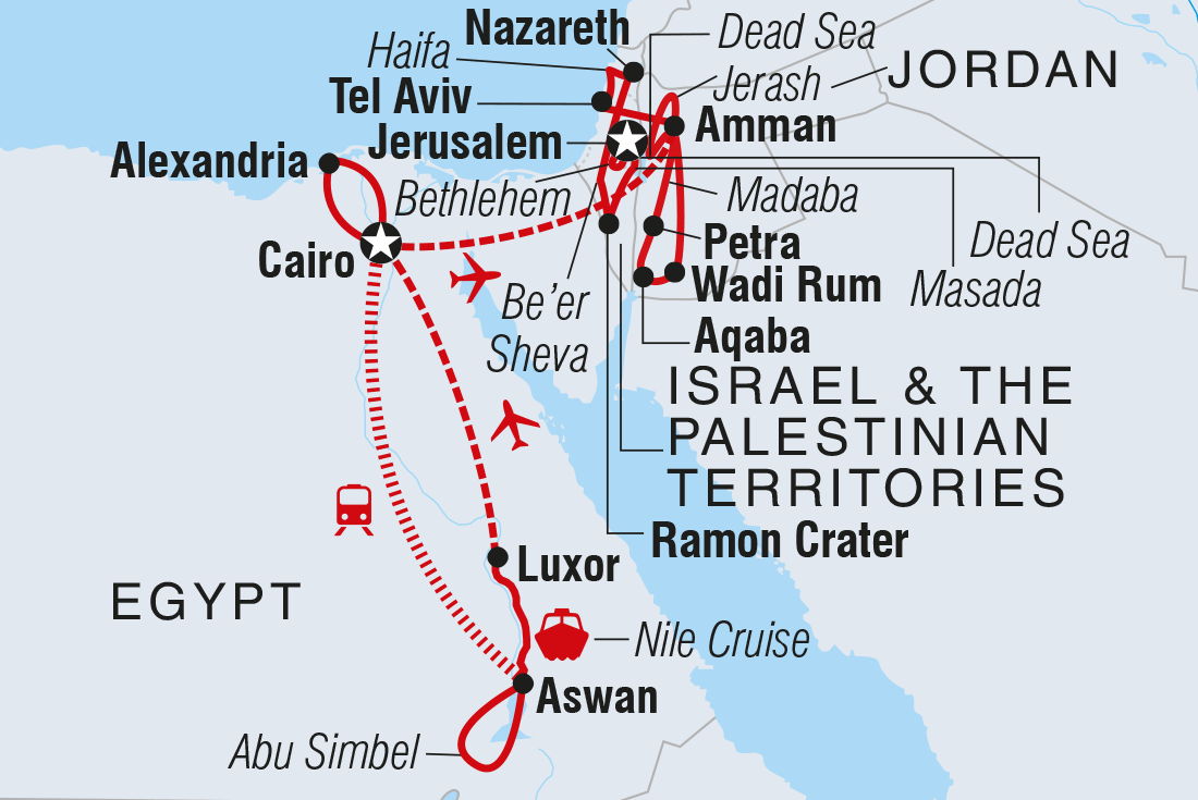 Map of Uncover Egypt, Jordan, Israel And The Palestinian Territories including Egypt, Israel and Jordan