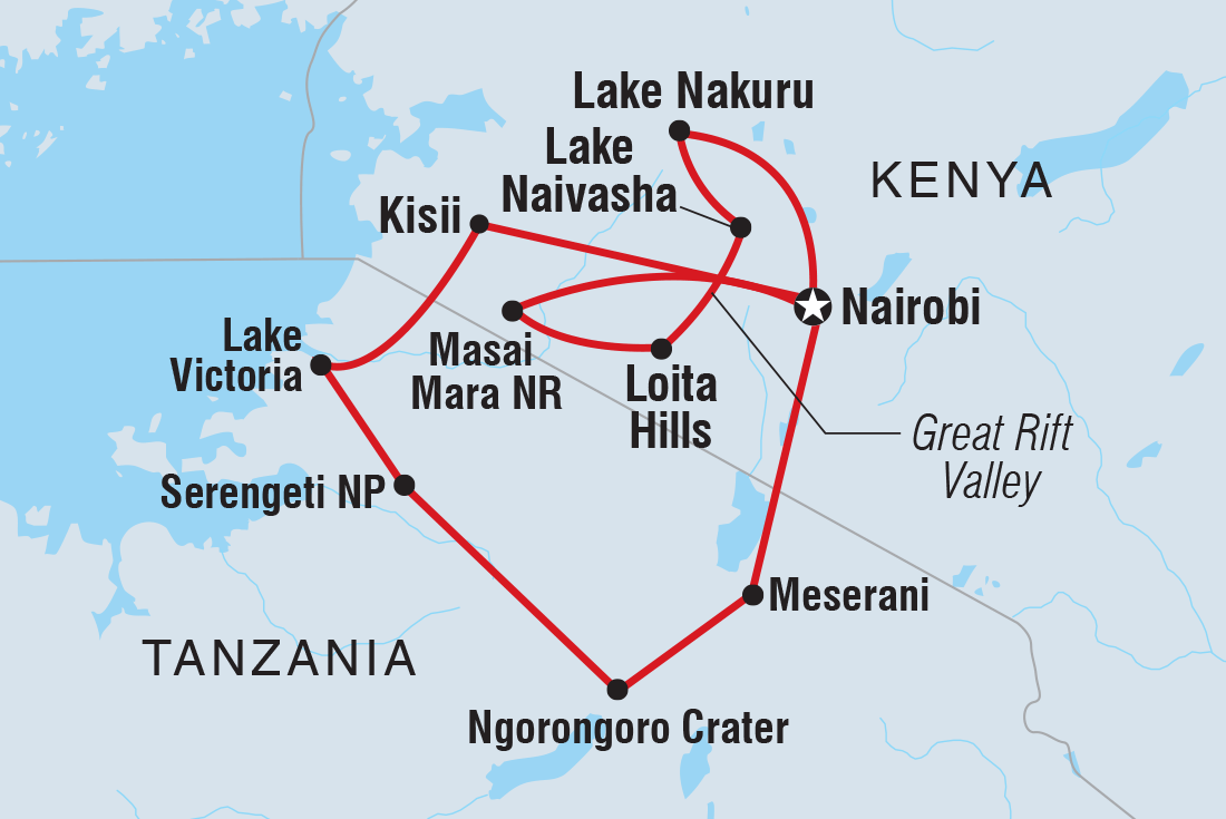 Map of Kenya And Tanzania Family Safari including Kenya and Tanzania, United Republic Of