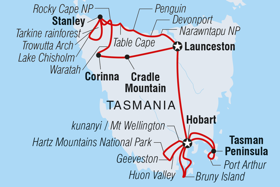 Map of Best Of Tasmania including Australia