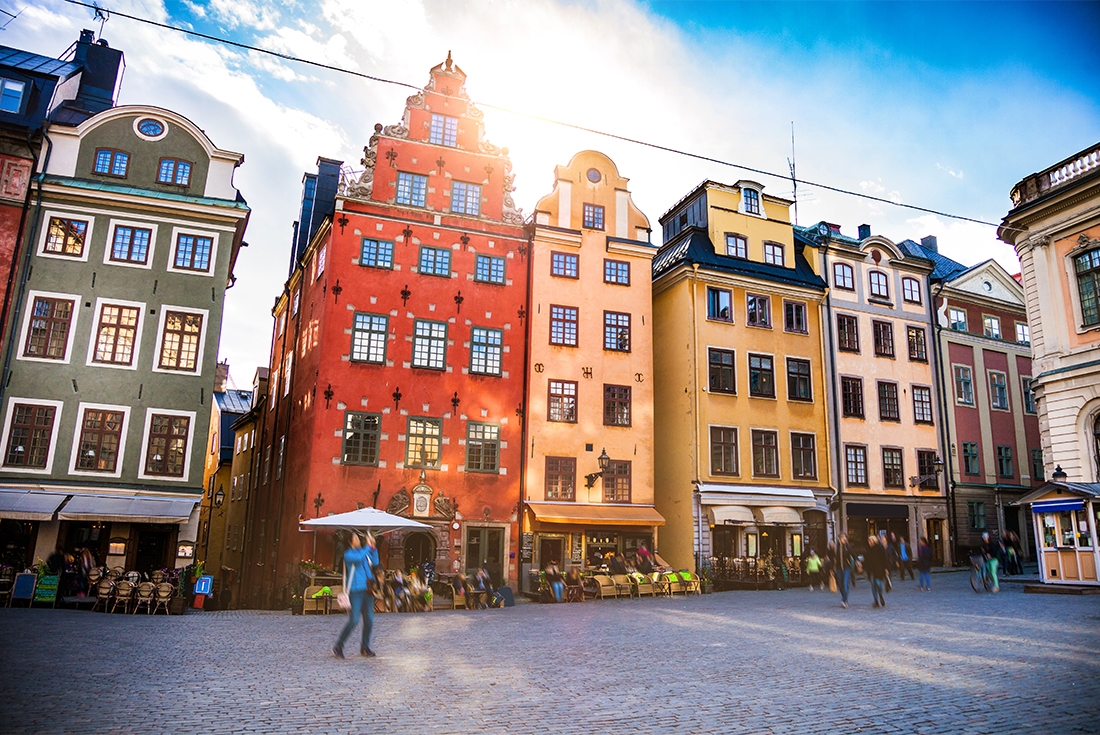 The brightly painted Gamla Stan in Stockholm