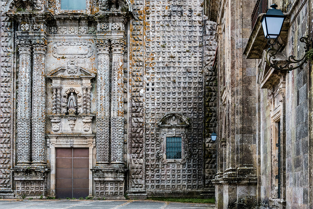 Elaborate stonework decorations of the Sobrado dos Monxes Monastery in Galicia, Spain