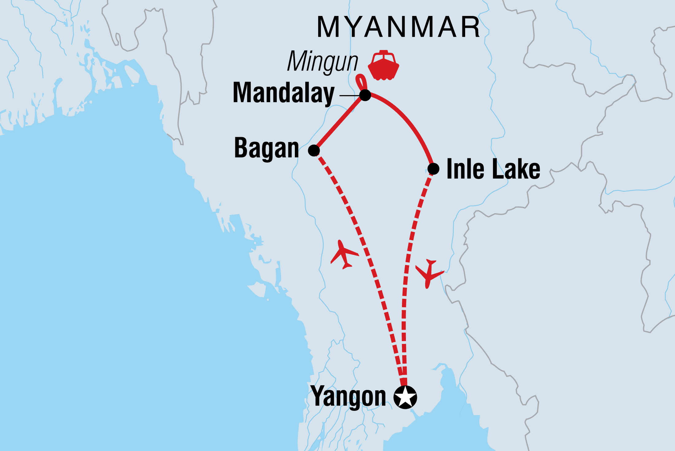Map of Myanmar Highlights including Myanmar