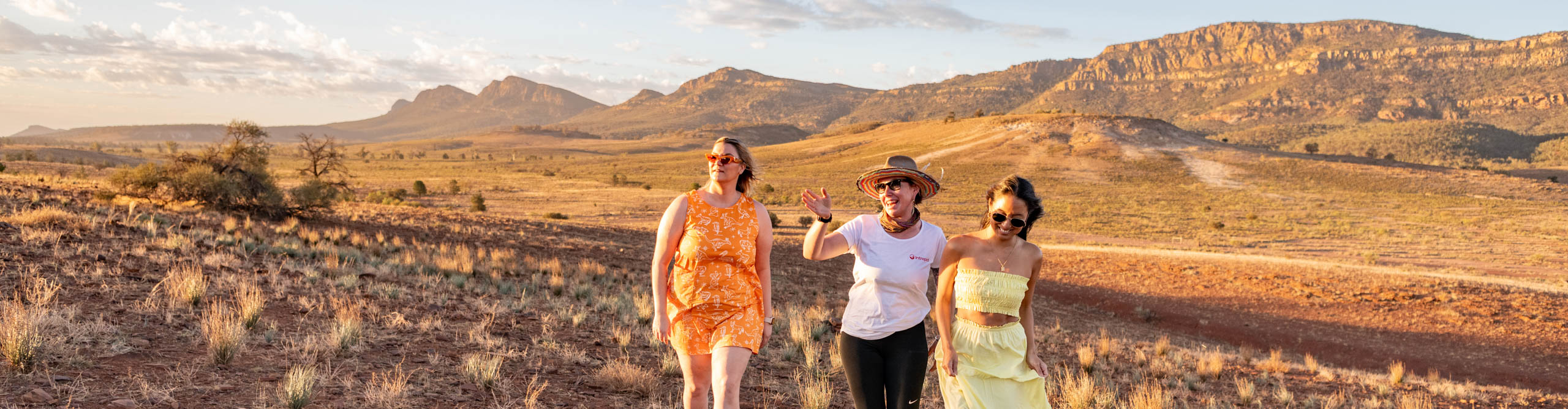 Group of women looking at the landscape at sunset in the Flinders Ranges, South Australia