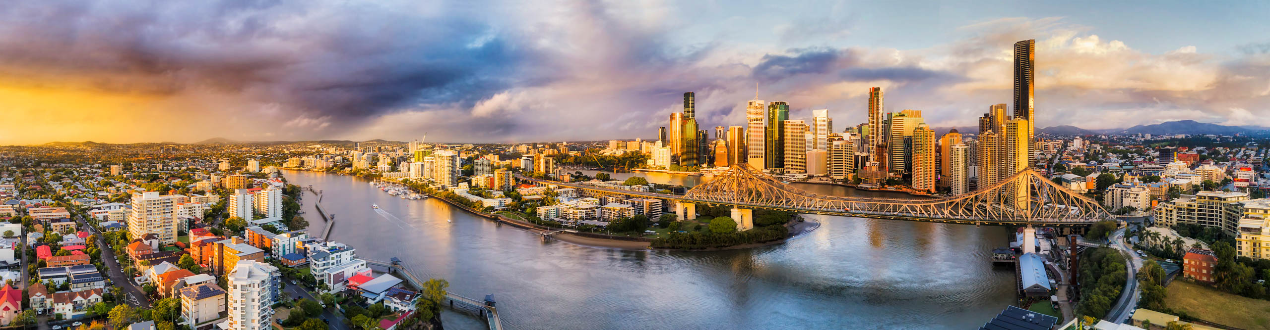 View of stormy skies over Brisbane skyline, Queensland, Australia 